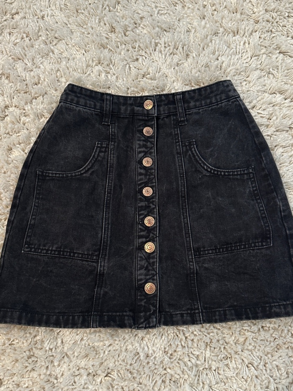 stradivarius Black Button-Front A-Line Denim Skirt
